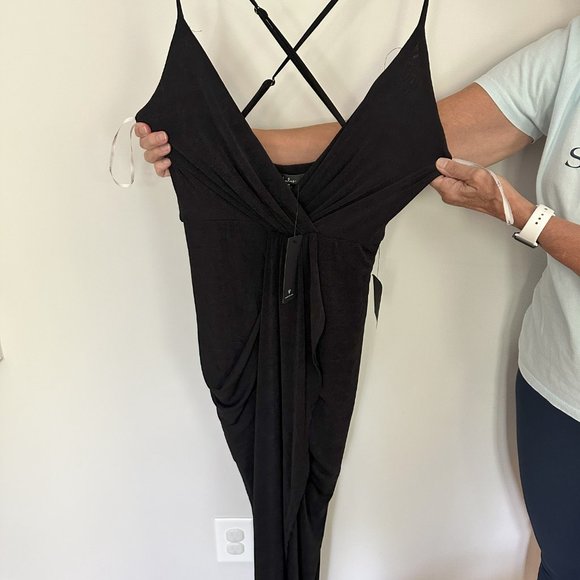 Lulus Dreamy Date Black Surplice Midi Dress NWT - Picture 3 of 4